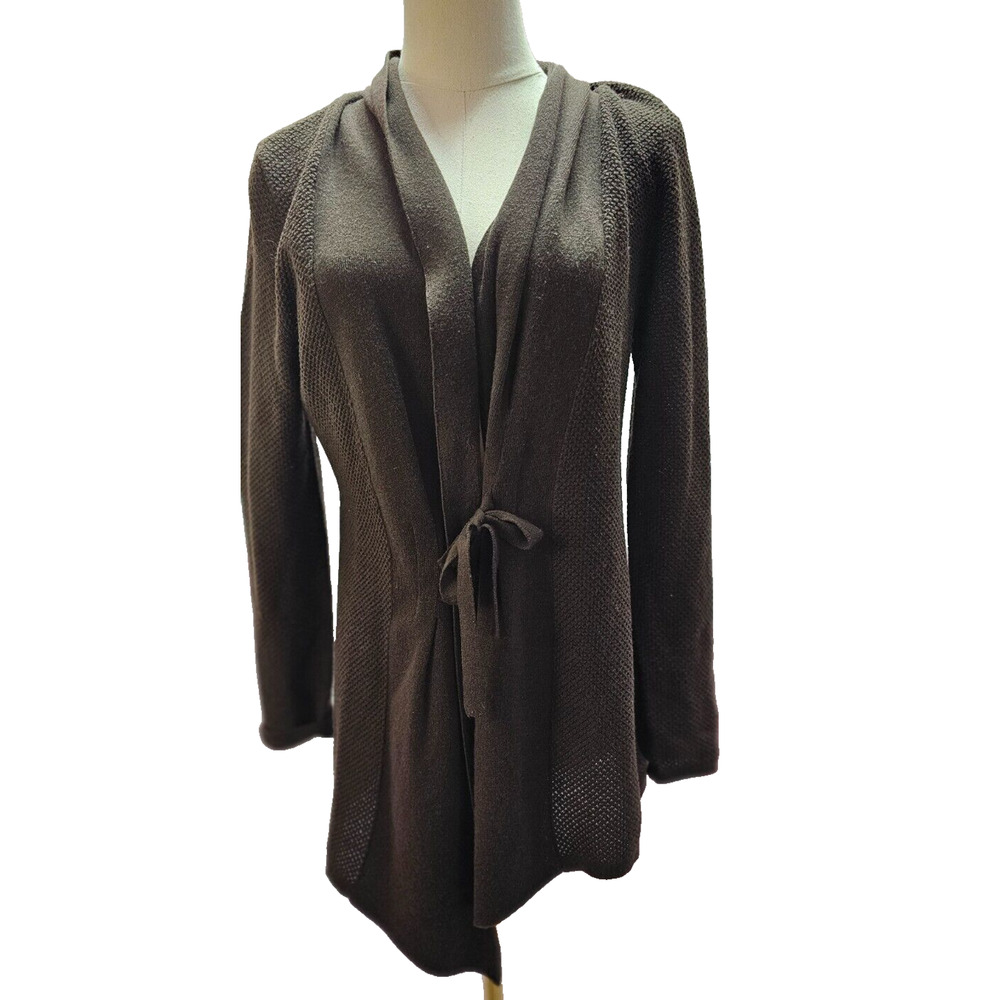 J. JILL Asymmetrical‎ Tie Front Cardigan Sweater Wool Blend Deep Brown Small
